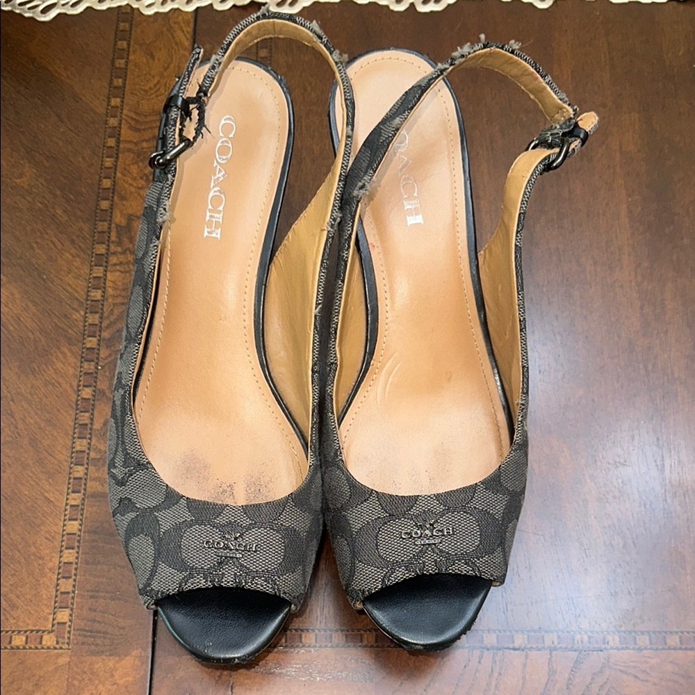Coach Black Slingback Heels with Peep Toe